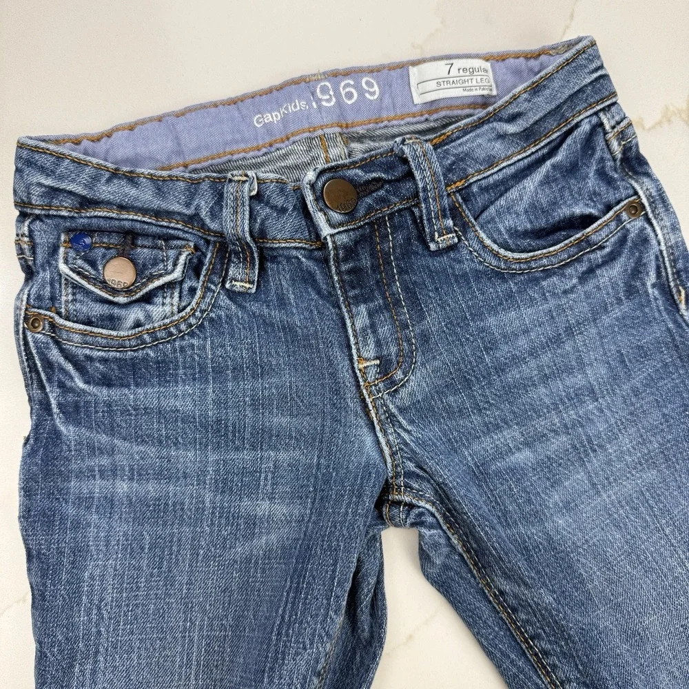 GapKids 1969 Jeans Girls 7 Regular Straight Leg Blue‎ Med Wash Adjustable Waist